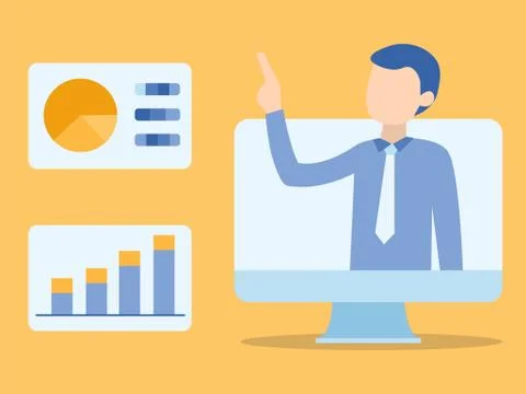 Man teaching online in computer. Stock Illustration