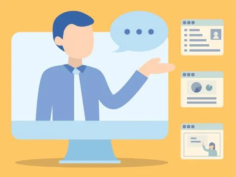 Man teaching online in computer. Stock Illustration
