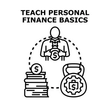 Man teaching personal finance basics with various tools Stock Illustration