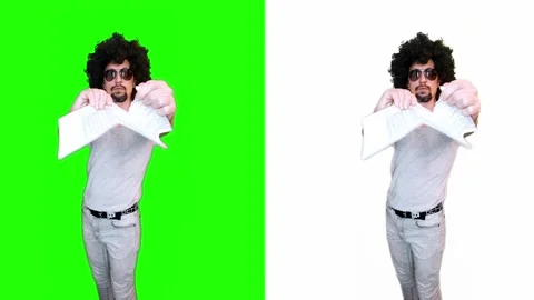 Man tearing paper document on green background 스톡 동영상 294954064
