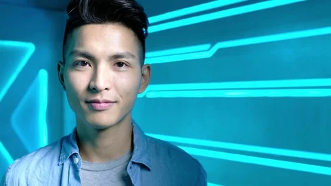 Man on tech background Stock Footage 79100381