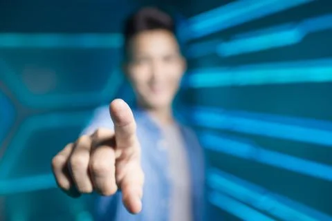 Man on tech background Foto stock