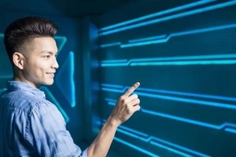 Man on tech background Stock Photos