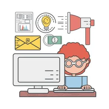 Man with technology computer and company information 스톡 일러스트