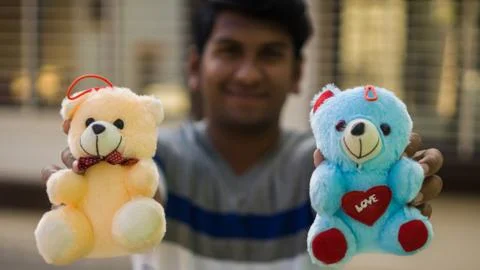 Man with teddy bears Stock Photos