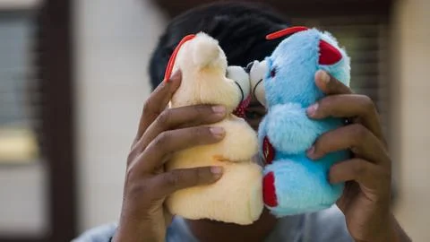 Man with teddy bears Stock Photos