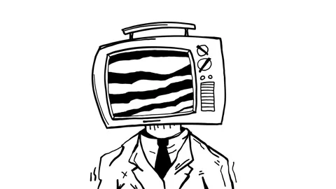 Man with Television Head and Static Screen, Media and Information Concept Stock Footage 344929680