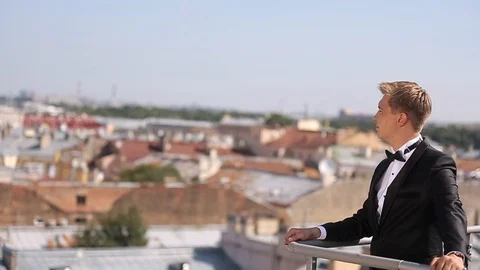 Man at terrace Stock Footage 86312448