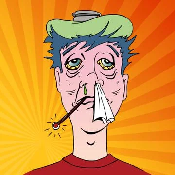 Man with terrible flu symptoms Stock Illustration