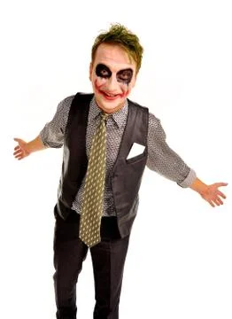 Man with a terrible make-up on white background Stock Photos