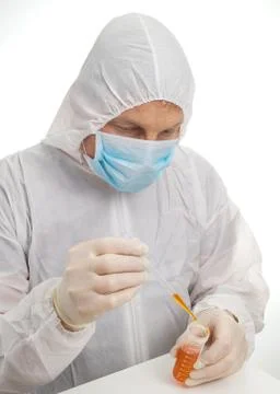 Man testing lab sample Stock Photos