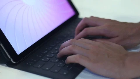 Man is testing a modern new laptop Stock Footage 87135329