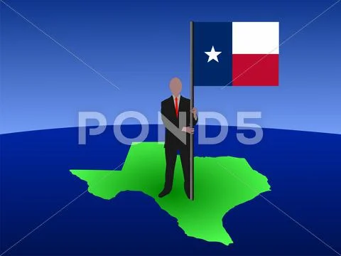 Man on texas map with flag Stock Illustration