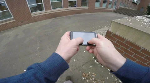 Man Texging While Walking Up Steps Stock Footage 48267573