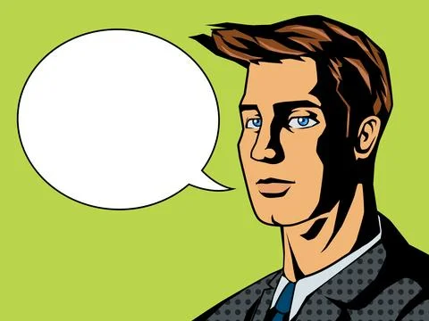Man with text bubble pop art style vector Stock Illustration