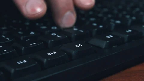 Man texting keyboard lying on desk, work using pc. Fingers typing close up Stock Footage 203840059