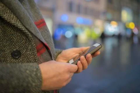 Man Texting On Smartphone 스톡 사진