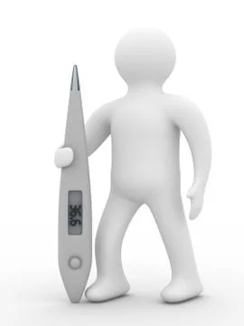 Man with thermometer on white background. Isolated 3D image 스톡 일러스트