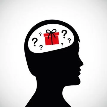 Man think about gift idea in the head silhouette Stock Illustration