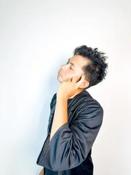 A man think about something on his head Stock Photos