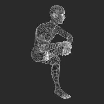 Man in a Thinker Pose. 3D Model of Man. Geometric Design. Human Body. Stock Illustration