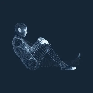 Man in a Thinker Pose. 3D Model of Man. Business, Science, Psychology. Stock Illustration