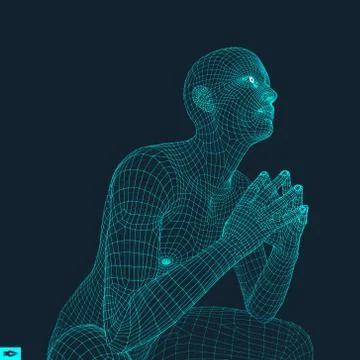 Man in a Thinker Pose. 3D Model of Man. Illustrazione stock