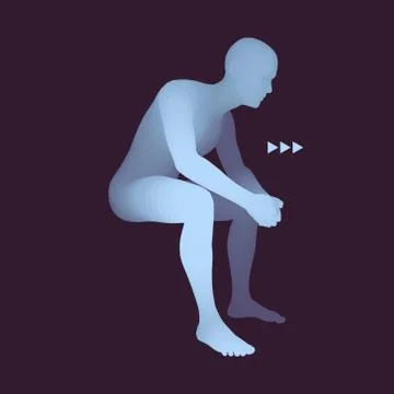 Man in a Thinker Pose. 3D Model of Man. Vector Illustration. Stock Illustration