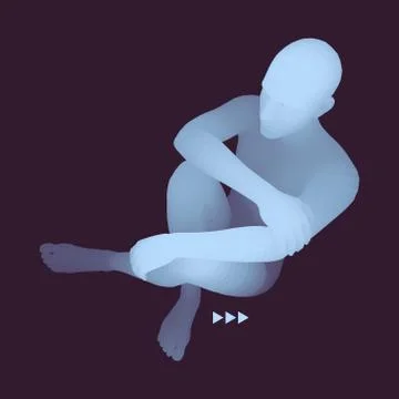 Man in a Thinker Pose. 3D Model of Man. Psychology. Stock Illustration