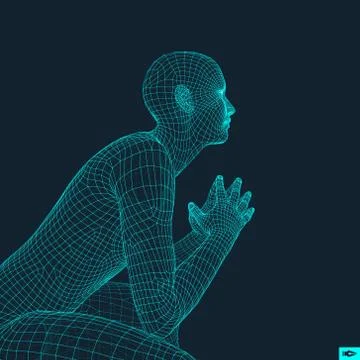 Man in a Thinker Pose. 3D Model of Man. Vector Illustration. Illustrazione stock
