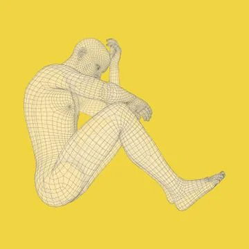 Man in a Thinker Pose. 3D Model of Man. Geometric Design. Stock Illustration