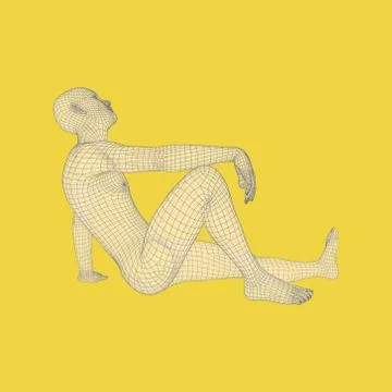 Man in a Thinker Pose. 3D Model of Man. Geometric Design. Illustrazione stock