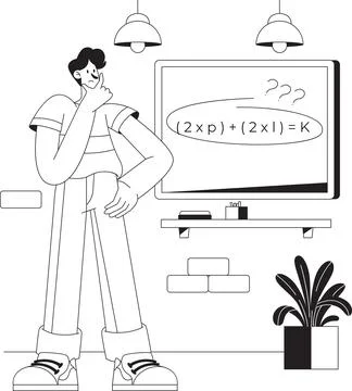 Man thinking about complicated mathematical formulas イラスト素材