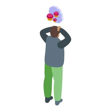 Man thinking about cupcakes with thought bubble above his head Stock Illustration