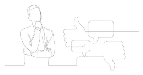 Man thinking about discussion in social media - continuous line drawing 库存插图