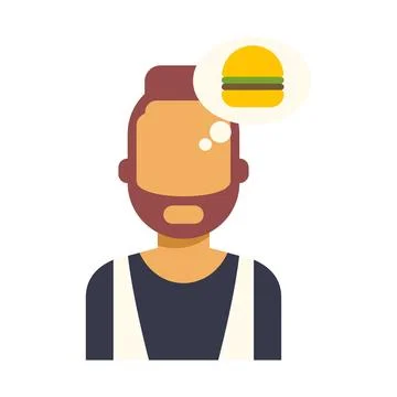Man thinking about eating a burger craving fast food Stockillustratie