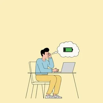 Man Thinking About Full Battery Иллюстрация