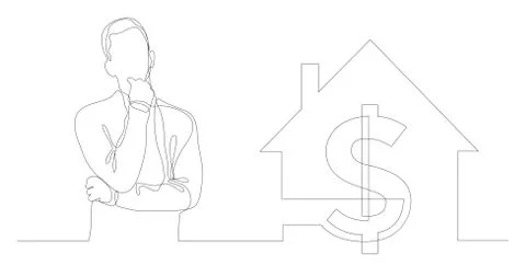 Man thinking about home value - continuous line drawing イラスト素材