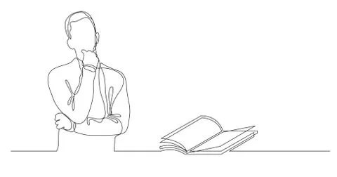 Man thinking about interesting book - continuous line drawing イラスト素材