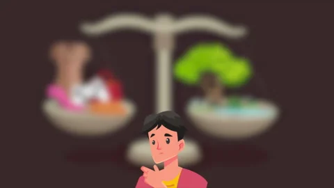 Man Thinking About Items VS Nature Stock Footage 281559740