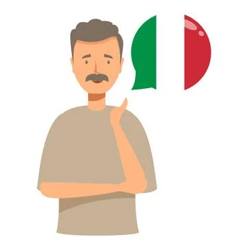 Man thinking about learning italian language with italian flag in speech bubble Stockillustratie