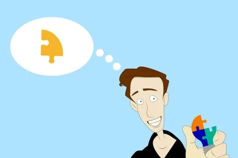 Man thinking about the missing piece in the puzzle Stock Illustration