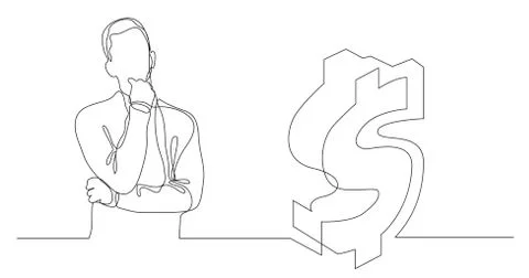 Man thinking about money - continuous line drawing イラスト素材