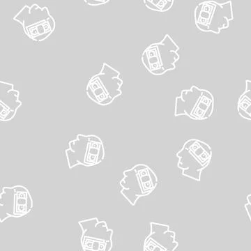 Man thinking about money line vector seamless pattern Stock Illustration