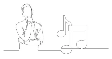 Man thinking about music - continuous line drawing イラスト素材