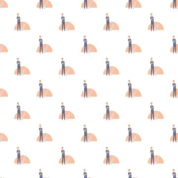 Man thinking about performance gauge seamless pattern Stock Illustration