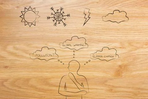 Man thinking about pollution, global warming and climate change under atmosph イラスト素材