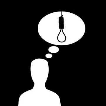 Man is thinking about suicide and killing himself by hanging. Negative thinki Stock Illustration