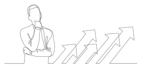 Man thinking about team work - continuous line drawing イラスト素材