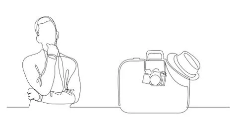 Man thinking about vacation trip - continuous line drawing Stock Illustration